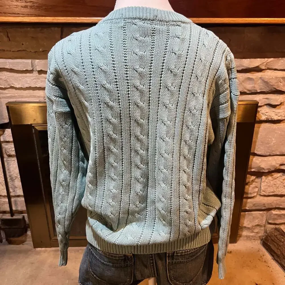 Vintage Eddie Bauer 100% Cotton Cable Knit Crewneck Sweater - Picture 4 of 7